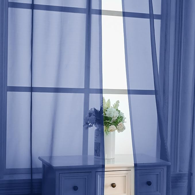 OVZME Royal Blue Sheer Curtains 63 Inches Long 2 Panels - Image 5