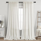 Nanspring Beige White Linen Curtains 102 Inches Long Rod Pocket Back Tab Drapes by Nanspring