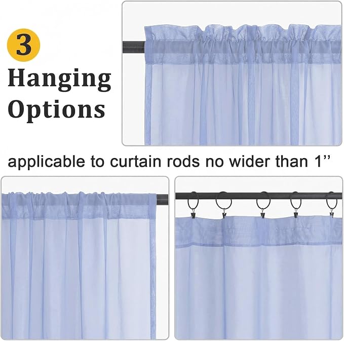 Gwine Denim Blue Sheer Curtains 84 Inches Long 2 Panels Set - Image 3