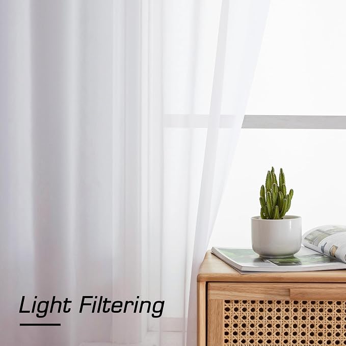 Simplebrand Sheer White Curtains 120 Inches Long, Extra Long Rod Pocket Solid - Image 3