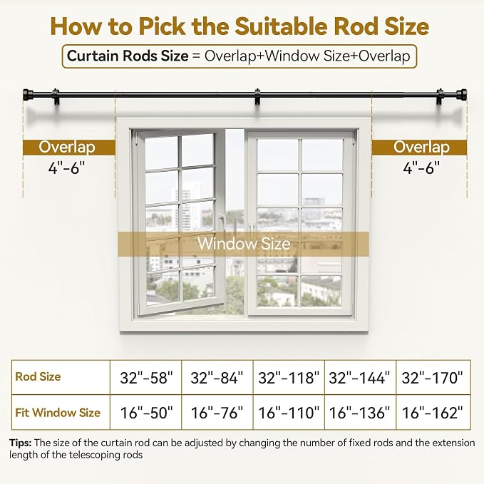 YaFex Curtain Rods 32-170 Inch, Heavy Duty 1 Inch Adjustable Curtain Rod - Image 7
