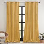 RYB HOME Mustard Yellow Velvet Curtains 84 inches, Back Tab Soft Fabric Room - Image 2