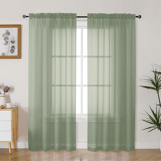 Gwine Sage Green Sheer Curtains 72 Inches Long 2 Panels Set by Gwine
