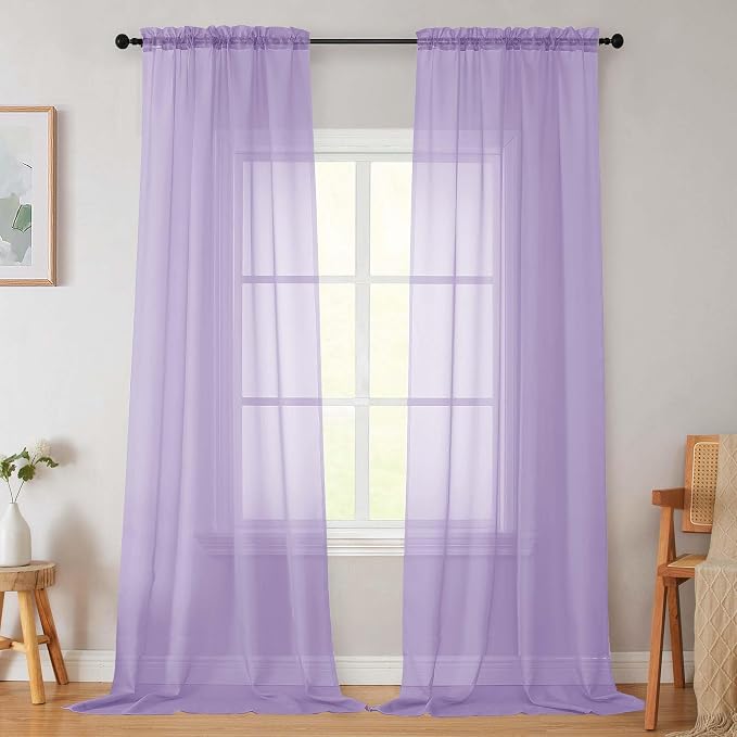 Lavender Sheer Curtains for Bedroom Living Room 96 Inches Long 2 Panels by WelvetBLK