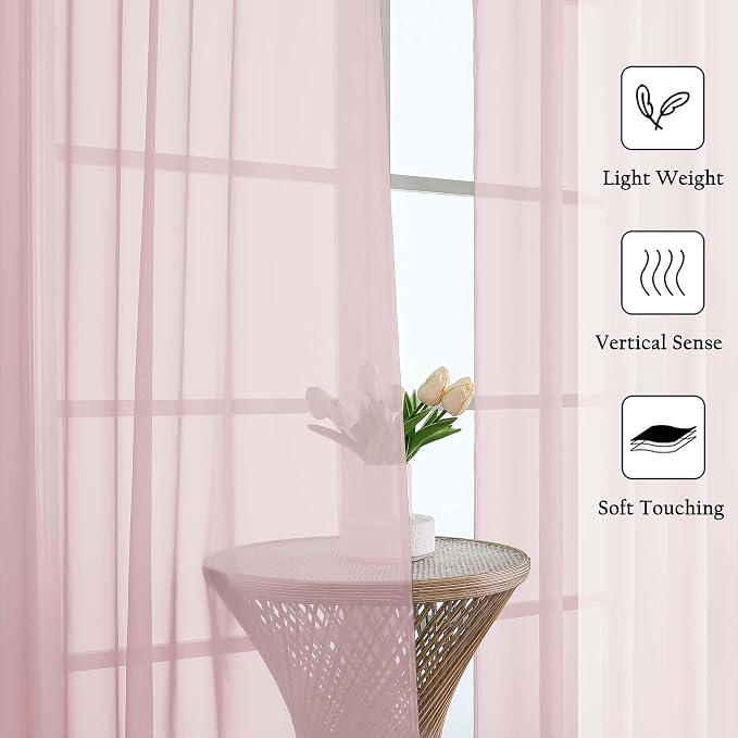 Lecloud Blush Pink Sheer Curtains 108 Inches Long 2 Pcs, Dual Rod Pocket Home - Image 2