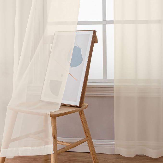 Simplebrand Cream Sheer Curtains 72 Inches Long 2 Panels - Image 7