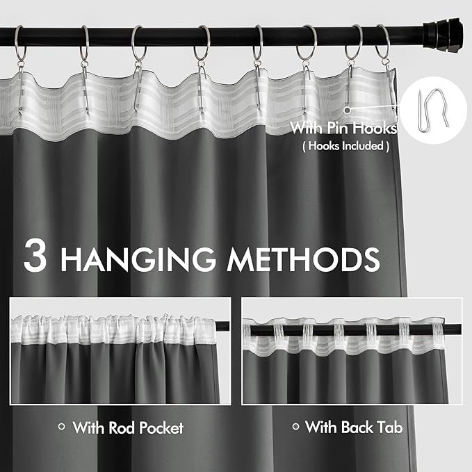 MIULEE Back Tab Grey Blackout Curtains 90 Inch Long 2 Panels Set - Image 3