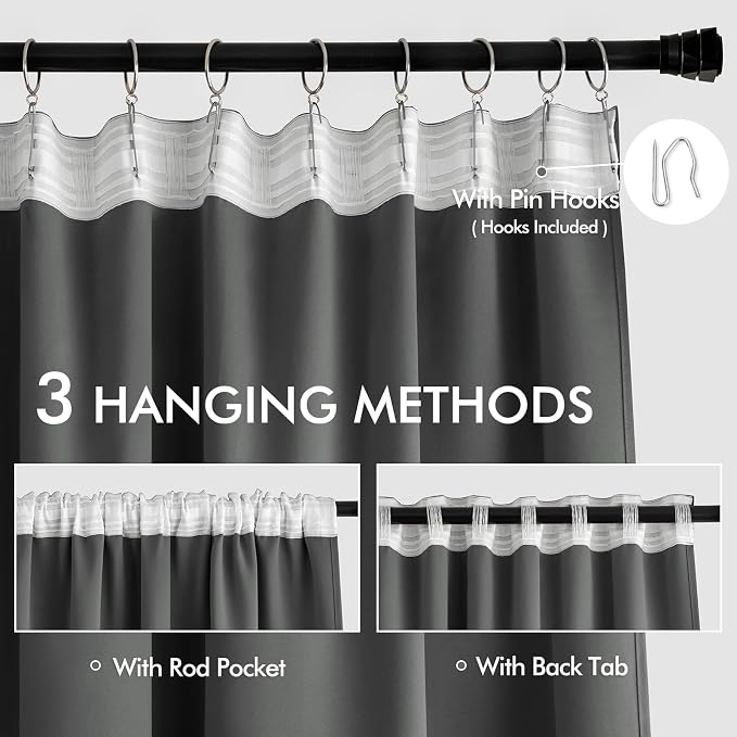 MIULEE Back Tab Grey Blackout Curtains 120 Inch Long 2 Panels Set - Image 3