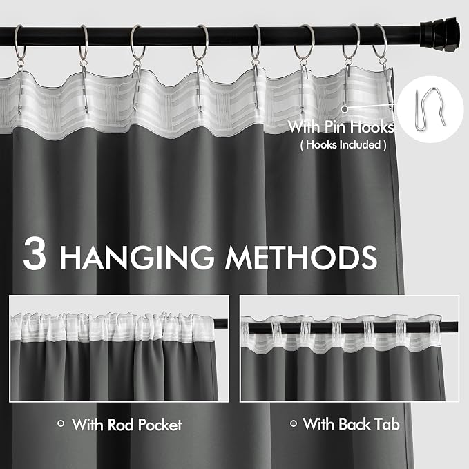 MIULEE Grey Back Tab Blackout Curtains 72 Inch Length 2 Panels Set - Image 3