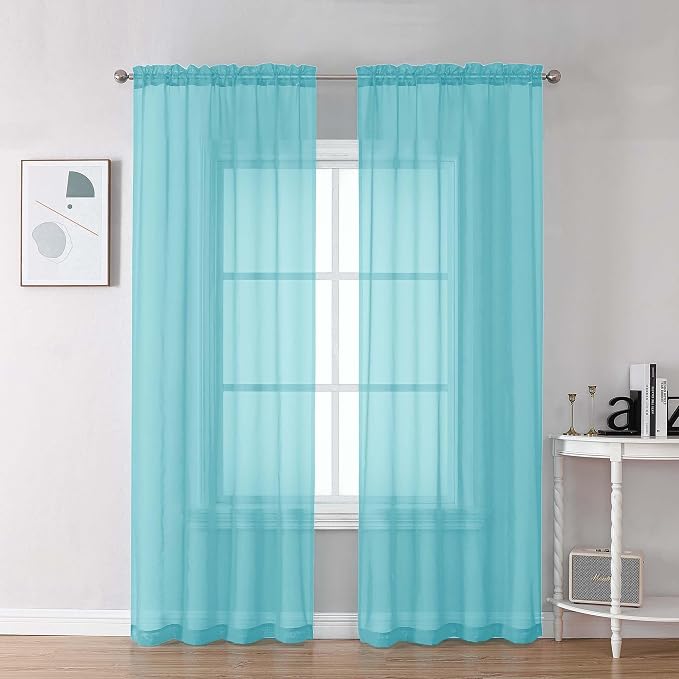 Chyhomenyc Sheer Aqua Curtains 90 inches Long 2 Panels, Light Filtering Soft by Chyhomenyc