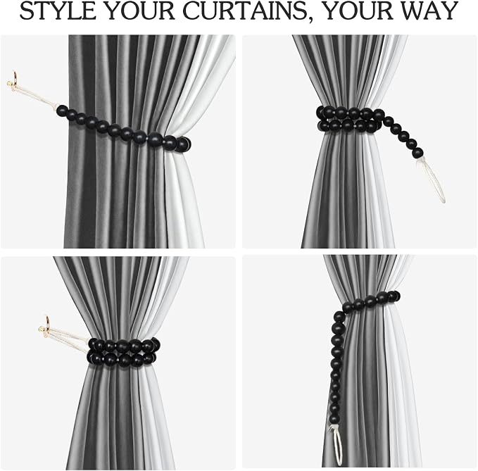 Hion 2 Pcs Boho Curtain Tiebacks, Wood Beads Curtain Holdbacks, Outdoor - Image 4