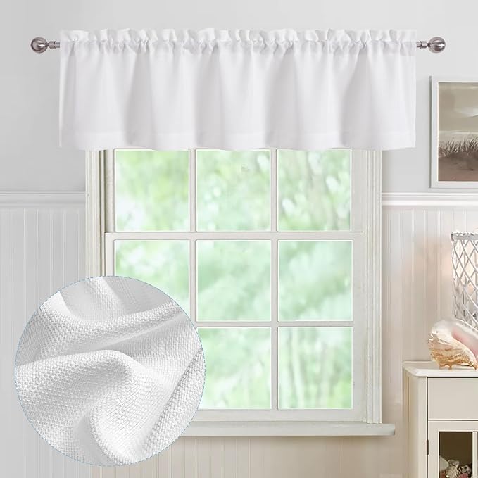 Chyhomenyc White Valance for Windows, Light Filtering Faux Linen Textured by Chyhomenyc