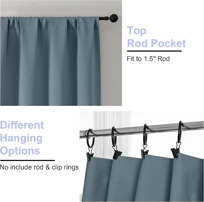 Simplebrand Ava Stone Blue Blackout Curtains, Privacy Thermal Insulated - Image 4