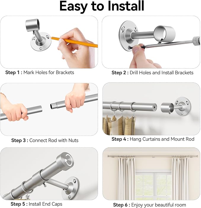 YaFex 2 Pack Heavy Duty Curtain Rods 32-150 Inch, 1 Inch Adjustable Extra Long - Image 8