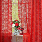 YJ YANJUN Vintage Lace Curtains 84 Inches Long-Victorian Floral Pattern Red - Image 5