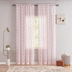 YJ YANJUN Vintage Lace Curtains 108 inches Long 2 Panels Cute Floral Pink Sheer - Image 2