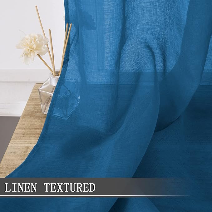 Tollpiz Short Sheer Curtains Linen Textured Living Room Curtain Sheers Light - Image 2