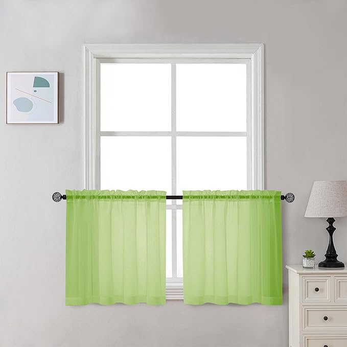Chyhomenyc Sheer Lime Tier Curtains 24 Inch Length Set, Small Window Kitchen by Chyhomenyc