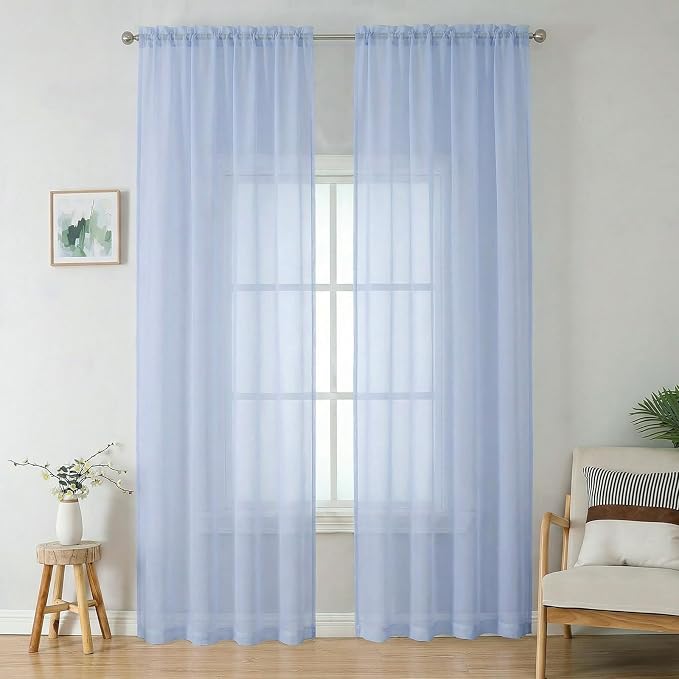 OWENIE Sheer Curtains 90 inches Long 2 Panels Set by OWENIE
