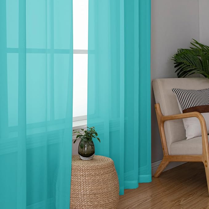 Chyhomenyc Turquoise Sheer Curtains 45 Inch Long 2 Panels, Light Filtering Rod - Image 9