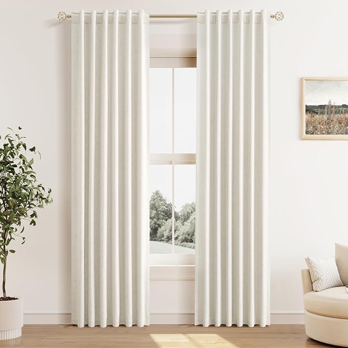 Guken Cream 100% Blackout Cream Linen Curtains 52 Inch Wide by 82 Inch 2 Panels by Guken