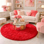Red Round Rug 4Ft for Bedroom, Fluffy Shag Circle Area Rugs for Kids Room Decor - Image 3
