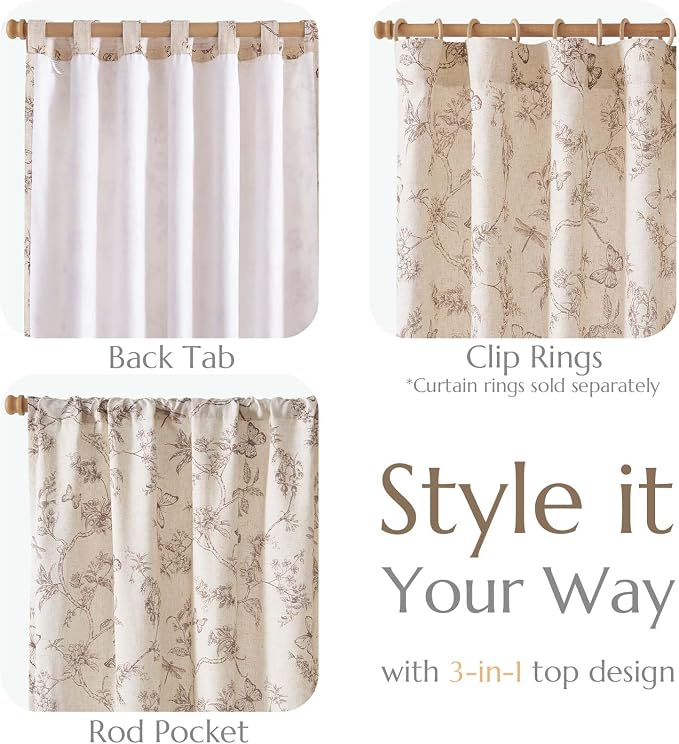jinchan Floral Curtains Lined Linen Blend Curtain - Image 4