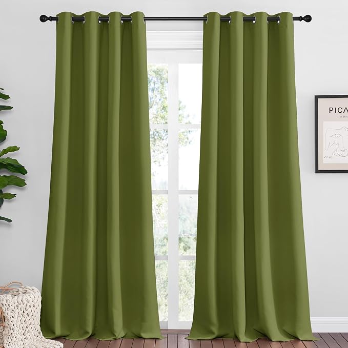 NICETOWN Olive Green Blackout Curtains 96 inches Length by NICETOWN