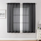 Chyhomenyc Black Sheer Curtains 45 Inches Length 2 Panels, Light Filtering Soft by Chyhomenyc