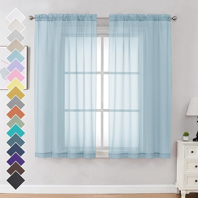 OVZME Sky Blue Sheer Curtains 63 Inches Long 2 Panels by OVZME