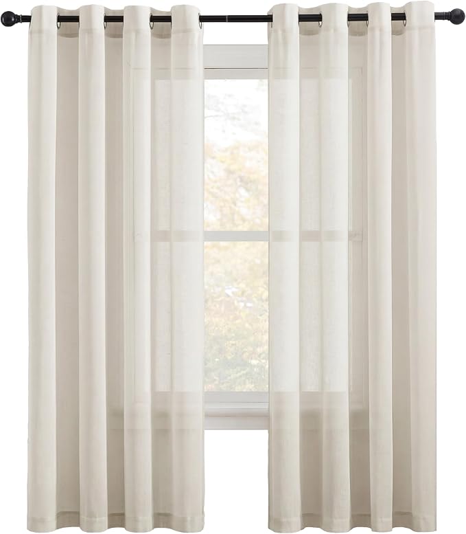 NICETOWN Linen Flax Semi Sheer Curtains 72" Length, Grommet Top Bedroom Window by NICETOWN
