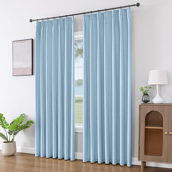 Joydeco 100% Blackout Pleated Curtains, Linen Window Curtains 2 Panel Sets 108 - Image 4
