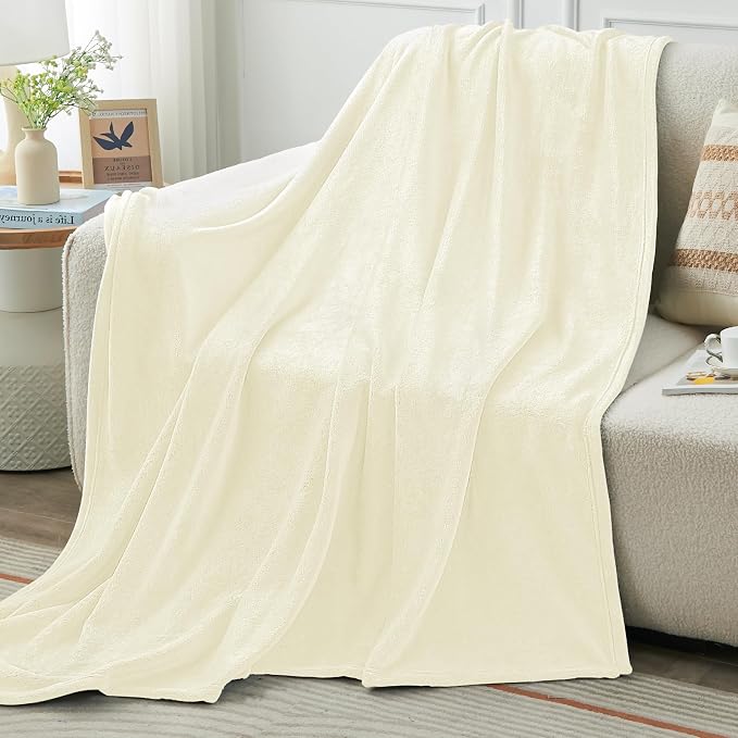 KMUSET Cream Fleece Blanket Twin Size by COZYBLANKETHappyHomeLife