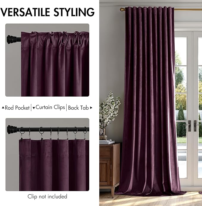 MIULEE Dark Purple Velvet Curtains 108 inches - Image 2