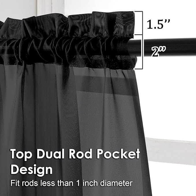 OVZME Black Sheer Curtains 84 Inches Long 2 Panel Sets, Solid Color Lightweight - Image 3