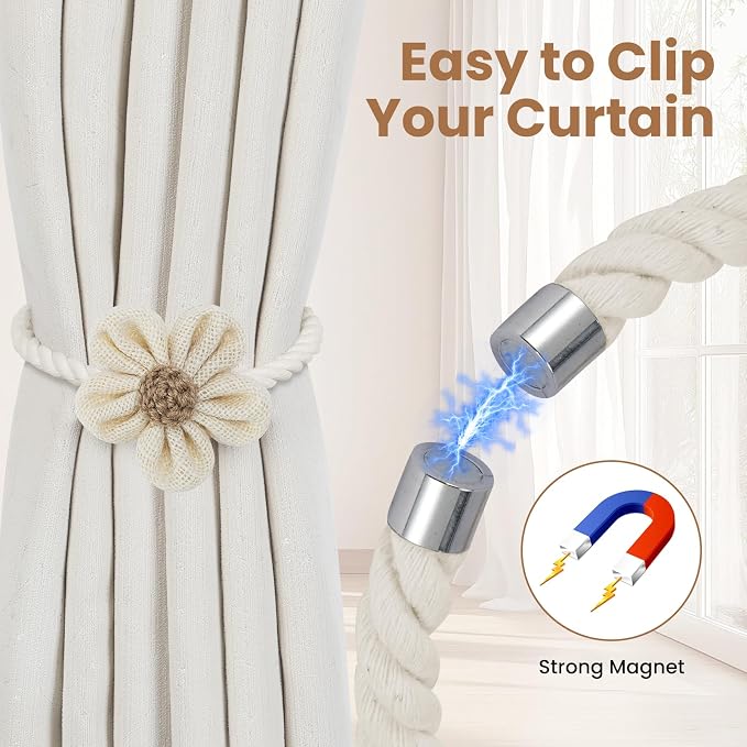 KLOGTSIND Magnetic Curtain Tiebacks, 4 Pack Flower Curtain Holdbacks - Image 2