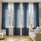 MIULEE Navy Blue Sheer Curtains 63 Inches Long, 4 Panels Set, Light Filtering by MIULEE