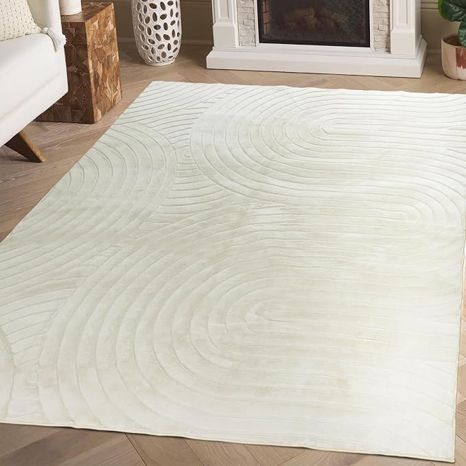 Washable Area Rugs 5x7 Rugs for Living Room Light Beige Faux Rabbit Fur Rug for - Image 4