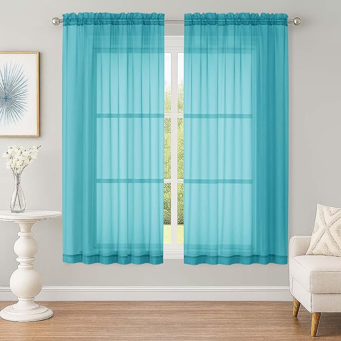 OWENIE Sheer Curtains 63 inch Length 2 Panels Set, Rod Pocket Voile Fimly Sheer by OWENIE