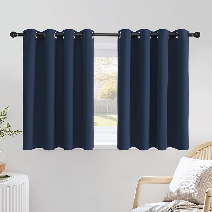 NICETOWN Navy Blue Kitchen Window Curtains 36 inches Long, Grommet Blackout by NICETOWN