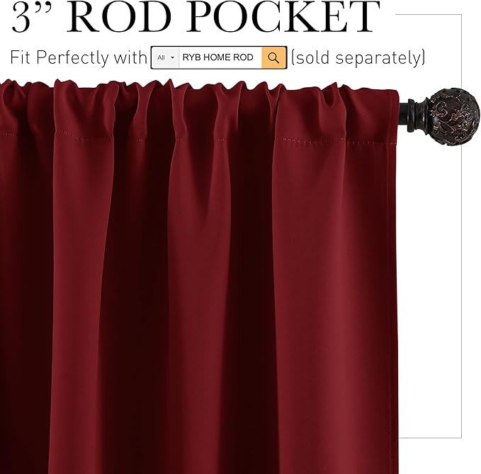 RYB HOME Half Curtain Tiers 36 inch Length, Rod Pocket Summer Heat Blocking - Image 2