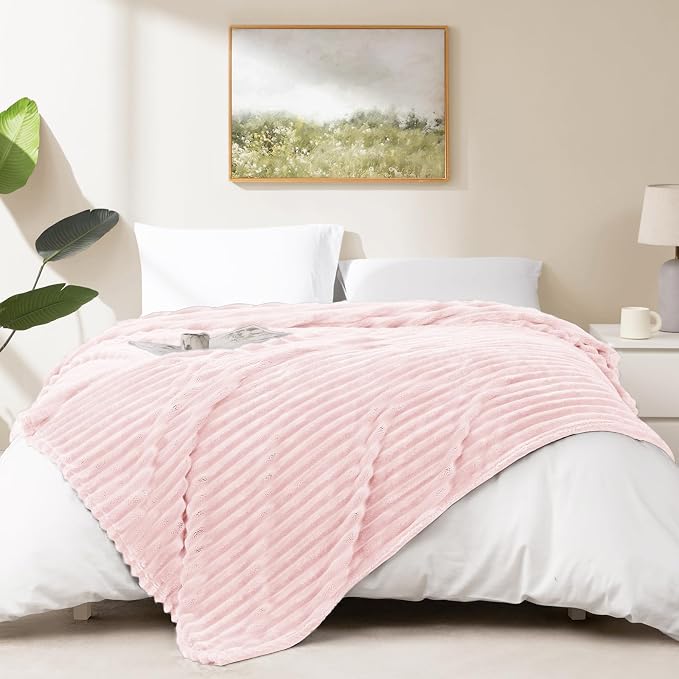 HIMEET Pink Ribbed Throw Blanket - Image 6