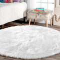 Latepis Round Rugs 8ft White Circle Area Washable Fluffy Rug Faux Fur Soft by Latepis