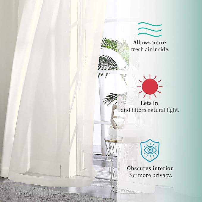 OVZME 2 Pack Ivory Sheer Curtain Panels - Image 6