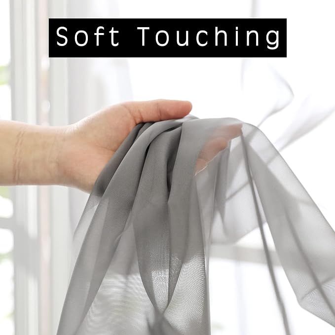 OWENIE Grey Sheer Kitchen Valance - Image 2
