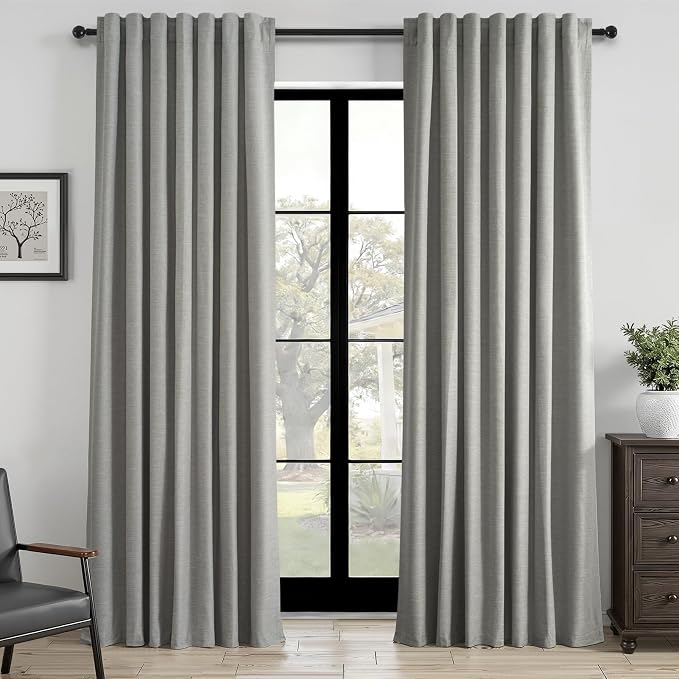 Topfinel Frost Grey Linen Curtains 84 Inches Long 2 Panels Set by Topfinel