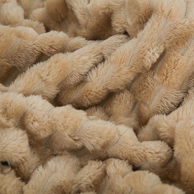 Puncuntex Beige Throw Blanket 108"×90" inches Fuzzy 3D Jacquard Decorative - Image 5