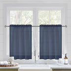DWCN Navy Blue Sheer Curtains for Kitchen Windows by DWCN