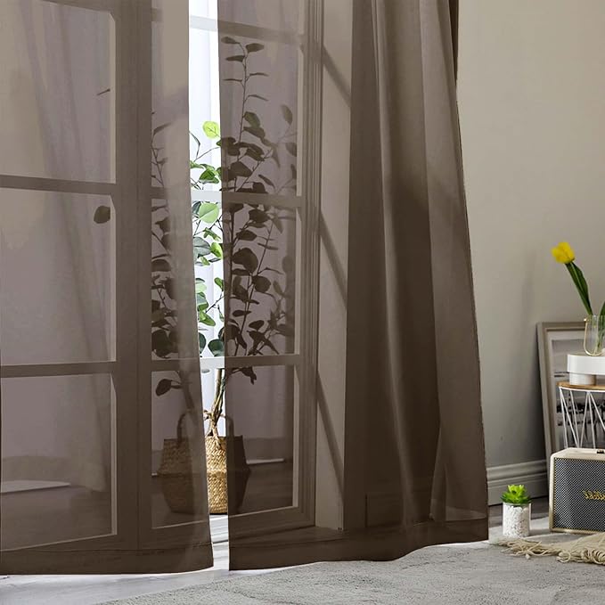 Sheer Chocolate Curtains for Bedroom Living Room 90 Inches Long 2 Panels Set - Image 9
