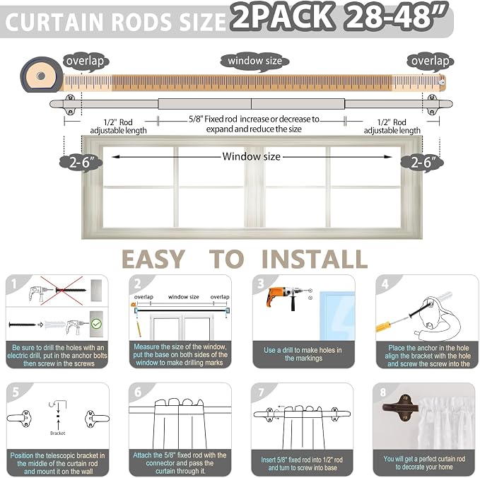 TVWOO Bronze Wrap Around Curtain Rods 2 Pack:Small Blackout Adjustable Window - Image 4